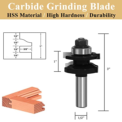 TAIWAIN Router Bit Set 1/2 Inch Shank 3PCS Raised Panel Wood Milling Cutter Rail &Stile Woodworking Miter Carbide CNC Cutting Tool for Cabinet Drawer Door Surfacing Router Bits Sets(RD-B) 28