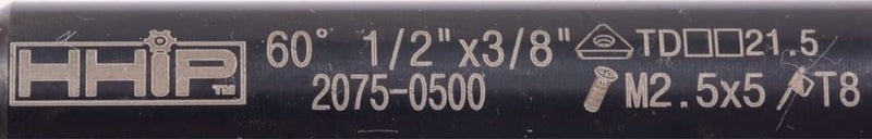 HHIP 2075-0500 60 Degree Indexable Dovetail Cutter, 1 Flute, 1/2" Cutting Diameter, 3/8" Shank, 2.36" OAL, 1/2" Cutting Diameter 1/2 in