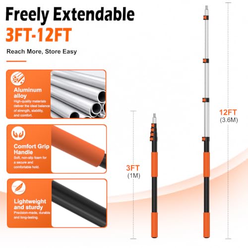 12FT Pole Saw, Tree Pruner Extendable with 3-12FT Extension Pole, Manual Trimmer for Yard Garden and Patios Cutting