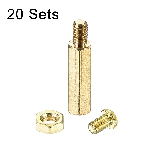 uxcell M4 Hex Brass Standoff Spacer 20mm+6mm Male-Female Threaded Pillar Screw Nut Kit for PCB Motherboard Computer Circuit Board, 20 Sets