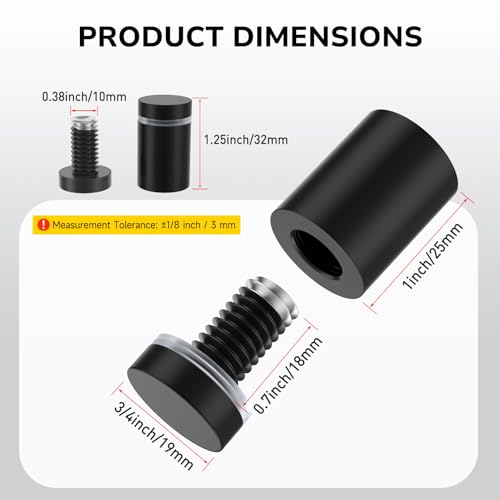 20 Pcs Black Stainless Steel Standoff Screws, 3/4" x 1" Stand Off