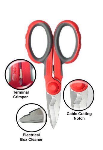 Ascend Tools Multipurpose Electrician's Shears 5-1/2 inch - High Carbon Steel Serrated Blade, Cut/Strip Electrical Wire, Wire Cutting Notch, Crimp Terminals, Clean/file Electrical Boxes