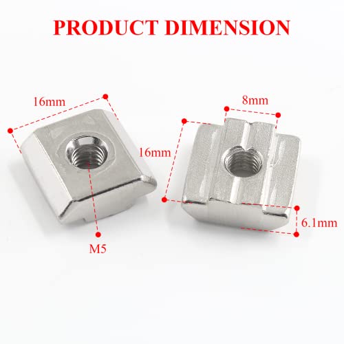 3030 Series Sliding T Nuts M5 Thread 8mm T-Slot, 50 Pcs 30Series M5-50Pcs