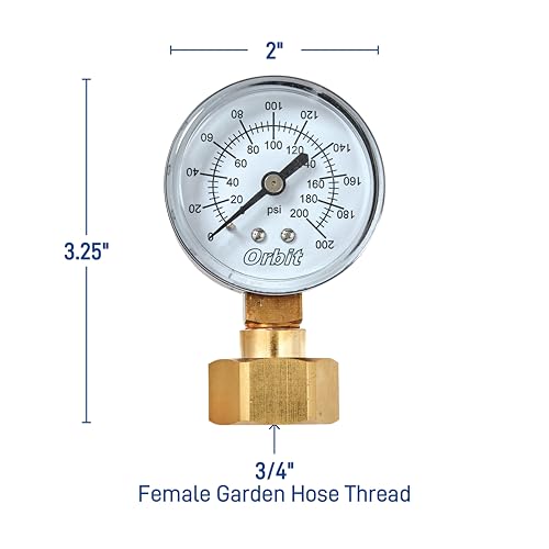 Orbit 26230 Water Pressure Gauge 3/4 in. FHT 200 PSI Dual-Label Irrigation