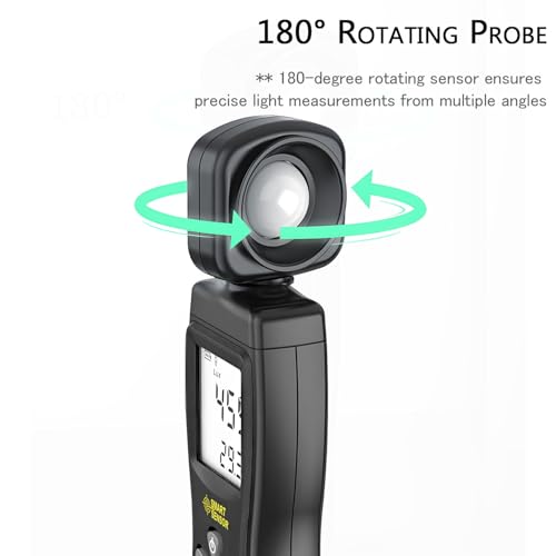 Digital Light Meter, Backlit LCD Display Lux/Foot Candles Meter with 180º Rotating Sensor, Range up to 200,000 Lux Luxmeter,for Photography Plants Lighting Intensity Brightness Measurement Black