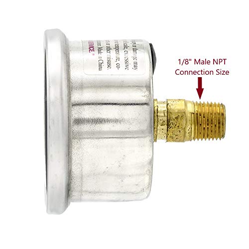 PIC Gauges 202L-158P Center Back Mount Glycerine Filled Pressure Gauge w/ SS Case/Bezel, Brass Internals, PC Lens, 1.5" Dial, 0/3000 psi Range, 1/8" Male NPT 0 - 3,000 PSI
