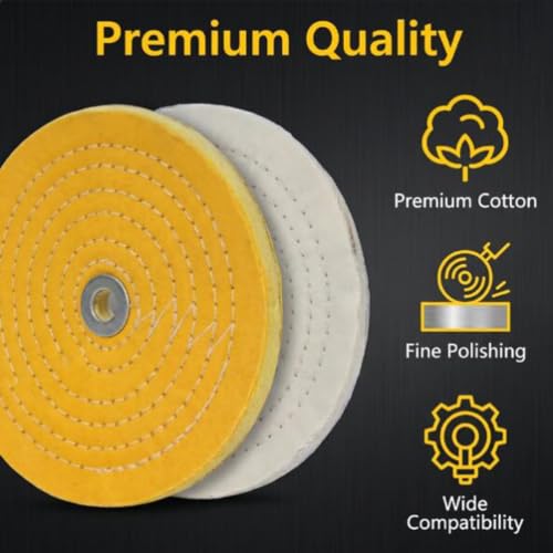 2 Pcs 8" Extra Thick Cotton Buffing Wheel, 5/8" Arbor Hole 2 Pc 8" Buffing Wheel(Yellow+White)