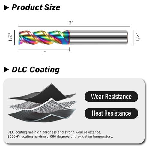 1/2" Tungsten Carbide End Mills for Aluminum & Copper Alloys-HRC55 1 1/2 in