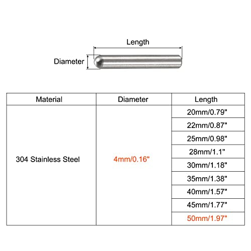 uxcell 4x50mm Dowel Pins, 50pcs 304 Stainless Steel Round Head Flat Chamfered End Dowel Pin Bunk Bed Pins Shelf Pegs Support Shelves Fasten Elements 50