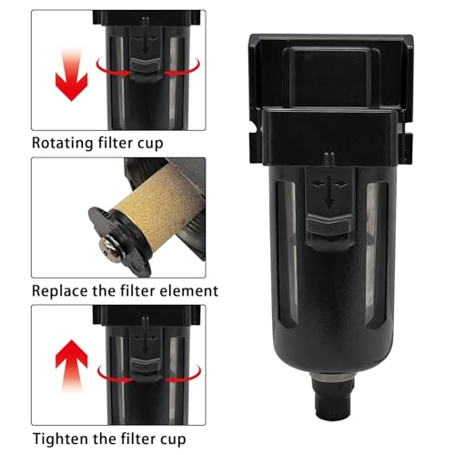 YSIL 3/8” Pneumatic Air Line Filter Oil and Water Separator AF3000 3/8" NPT Black