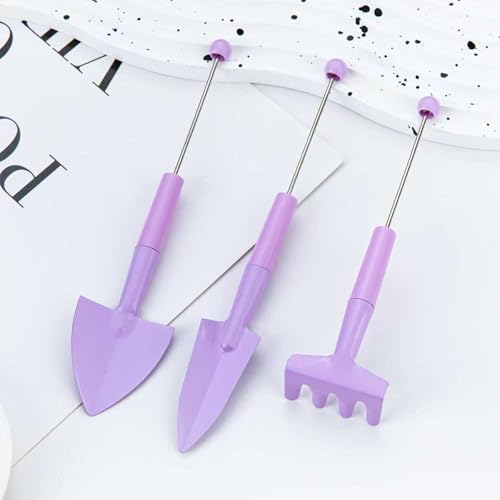 24 Packs Beadable Mini Gardening Tools, Portable Metal Blank Bar Garden Hand Tools Set for DIY, Miniature Gardening Rake Trowel Shovel Herbs Planting (8 Colors) 8 Colors