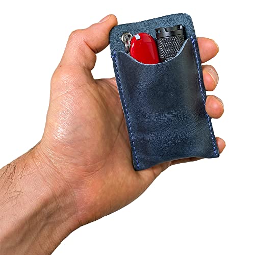 Hide & Drink, EDC Pocket Slip, Multitool Sleeve & Pen Holder for Everyday Use, Camping Accessories, Small Tool Organizer, Full Grain Leather, Handmade Slate Blue