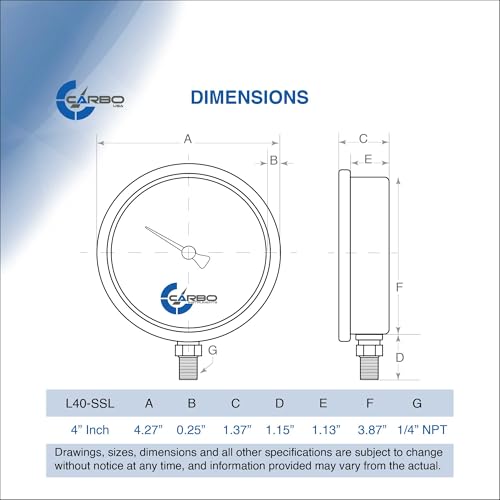 Compound Pressure Gauge -30 inHg to 60 PSI, Liquid Filled, 4" Dial, 1/4 NPT Lower Mount, 304 Stainless Steel Case, Brass Parts, PSI/inHg - ASME B40.1 Grade A -30inHg / 0 / +60Psi STANDARD