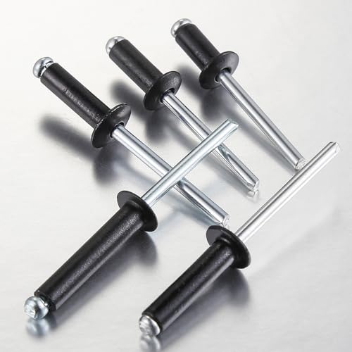 Wensilon (250Pcs) 3/16"x1/2" Black Aluminum blind pro Rivets,Aluminum Grip and Steel Mandrel 3/16"x1/2"