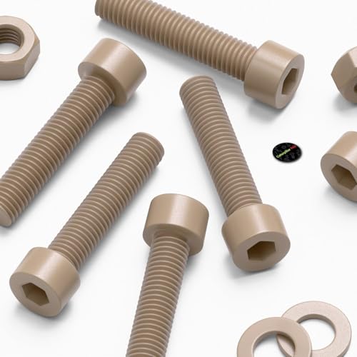 5X Natural PEEK Socket Head Screws & Bolts M8 x 40mm, Nuts & Washers