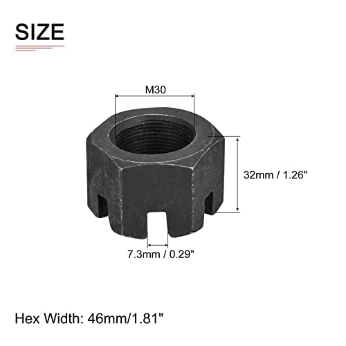 DTGN M30x1.5mm(DxP) Slotted Hex Castle Nuts - 2Pack - Good for Machinery Repairing - Carbon Steel Blackened Hexagon Nuts - Black