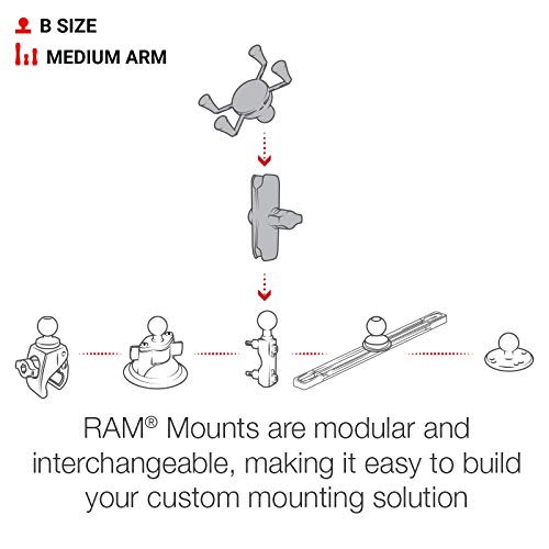 RAM MOUNTS X-Grip Phone Holder with Medium B Size Socket Arm | Medium double socket arm, compatible with RAM Mounts B Size 1" ball components Small Phones