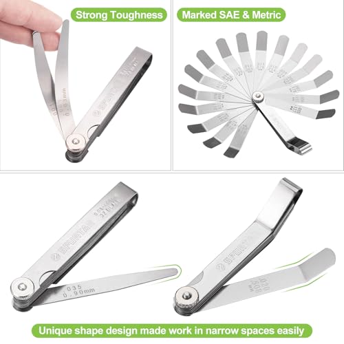 Spurtar Feeler Gauge Set, 32 Blades Tapered & 16 Blades Offset 32 Blades(0.001-0.04") & 16 Blades(0.005-0.020")