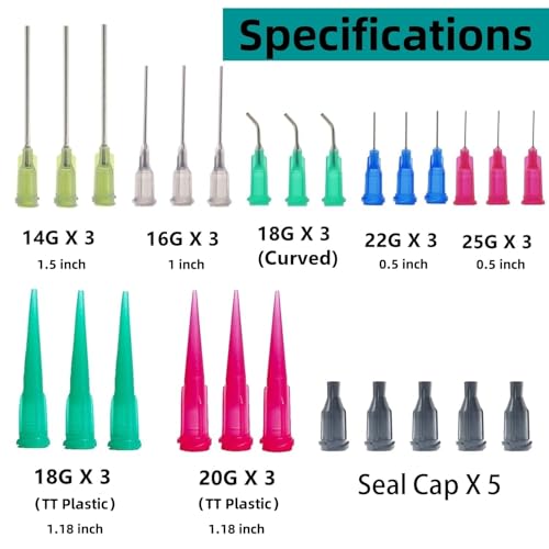 20 Pack Dispenser and 30ml+50ml Glue Bottle, 1ml, 3ml, 5ml, 10ml Glue Dispenser, 14ga, 16ga, 18ga, 20ga, 22ga, 25ga Accessories and Caps, for Ink, Epoxy, Woodworking, Craft, Liquid Dispensing 20 Pack - 1ml, 3ml, 5ml, 10ml, 30ml, 50ml