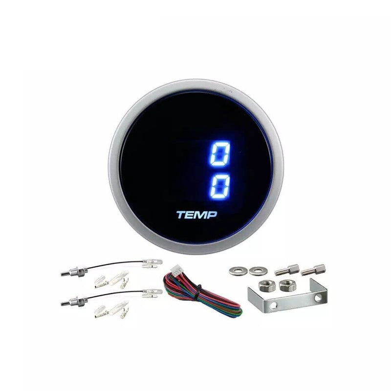MOTOR METER RACING 52mm 2-1/16" Digital Dual Temperature Gauge °F Inside & Out Blue LED for Oil Water Temp Racetech Dual Oil/Water Temp
