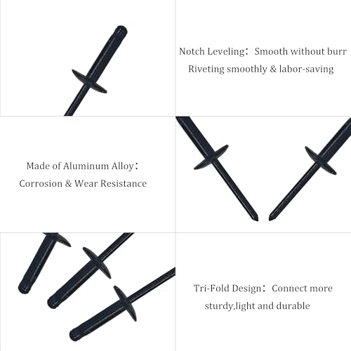 60PCS 3/16" x 4/5" （4.8 * 20 * 16MM）Tri-Fold Exploding Pop Rivets, Large Flange Aluminum Blind Rivets for Kayak, Marine, Automotive Applications, (Black） 4.8*20*16MM Black