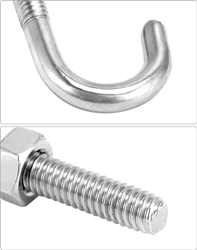 QWORK Steel J-Bolt 5/16" x 3" with Nut, 10 Pack Partial Thread Light Duty Anchor for Wood, Concrete & Metal Projects