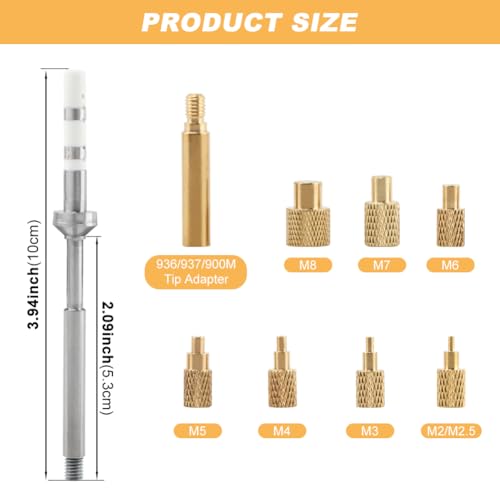 Heat Set Insert Tool M2 M2.5 M3 M4 M5 M6 M8 Hot Mel-t Brass Knurled Nut Embedded Insertion Tip Adapter Kit 3D Printed Parts Install for TS100 TS101 Pine64 936 Soldering Iron Heat Set Insert Tool Kit Silver+gold