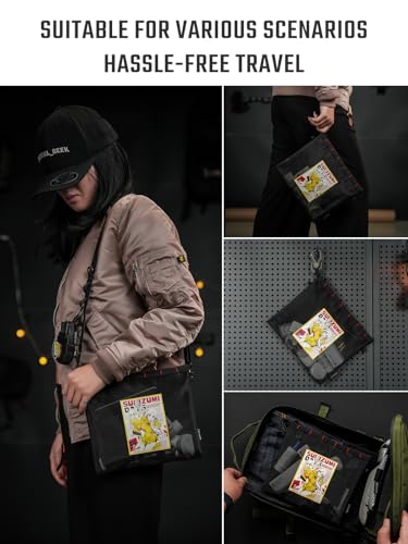 TACTICAL GEEK Storage A12 Sunizumi Shoten Collaborative EDC Organizer Pouch: Manga-Style Semi-Transparent Mesh Bag for Digital Tool Organization Black
