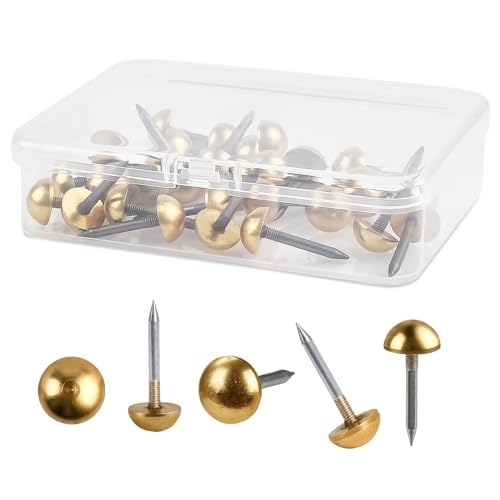 30 Pcs Retro Solid Pure Brass Tacks, 1/2",12 mm Upholstery Nails for Furniture, Decorative Brass Nails for Wood, Carpet Tacks, Cap Nails,Thumb Tacks, Brass Fasteners