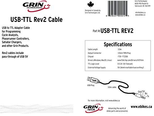 Grin Technologies TTL to USB Programming Cable 3m Long for Satiator, Phaserunner and Cycle Analyst