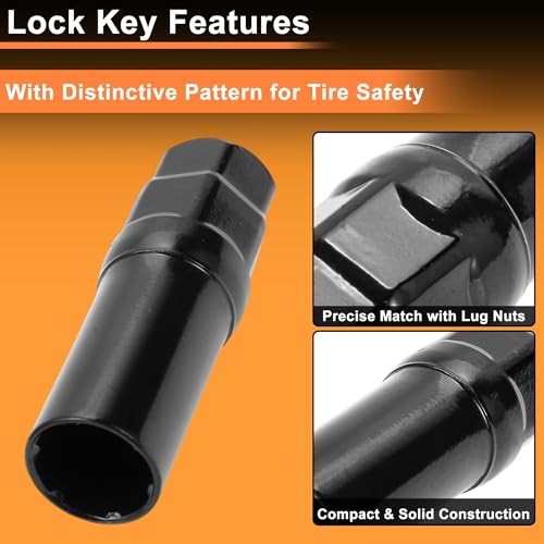 M12x1.5 Wheel Locking Nut with 1 Socket Key for Honda for Toyota Anti-Theft Tyre Tire Lock Nuts Removal Tool Black 1 Set