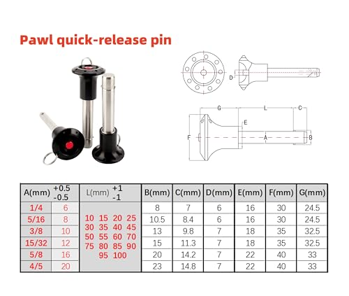 Stainless Steel jaw Handle Locking pin with axial Locking Pawl pin Tongue Quick-Release pin with Safety Rope (Diameter:3/8in(10mm), Clamping Length：1-9/16in(40mm)) Diameter:3/8in(10mm) Clamping length：1-9/16in(40mm)