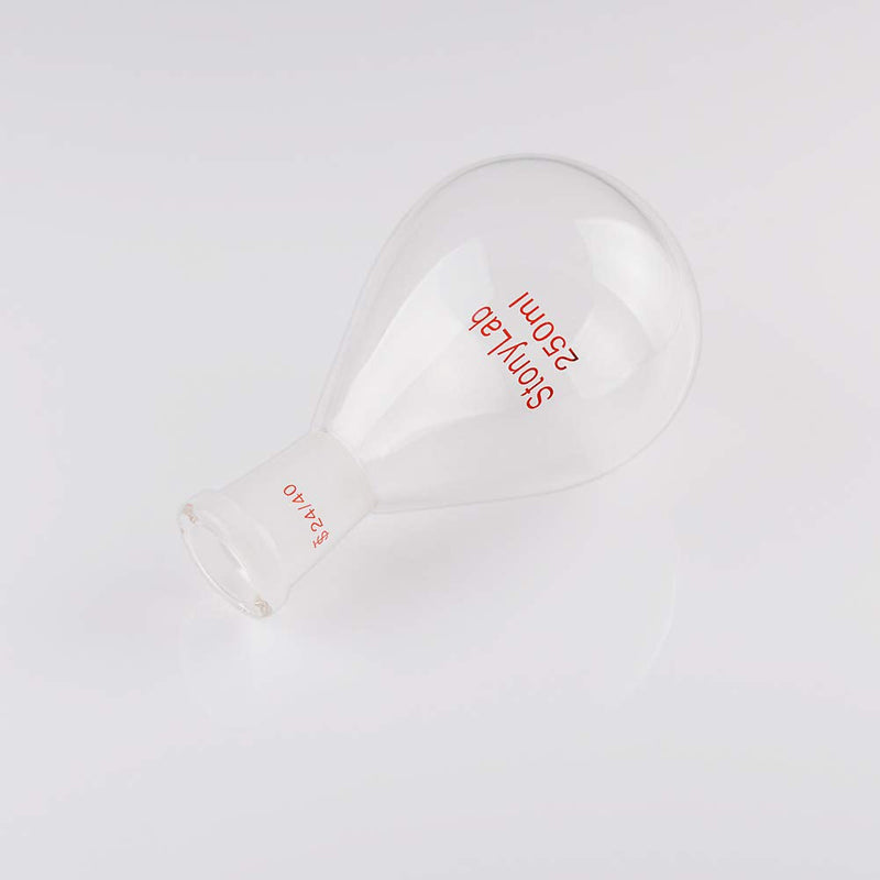 StonyLab Borosilicate Glass 250mL Heavy Wall Single Neck Recovery Flask Rotary Evaporator Flask, with 24/40 Outer Joint - 250mL 250 mL
