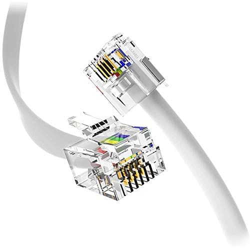 1FT RJ11 Telephone Cord – Pro Grade 4-Wire Landline Phone Cable, 100% Copper, Heavy Duty PVC Jacket, Thick Gold Contacts for Phone, Fax, DSL (White, Made in USA) 1 ft White