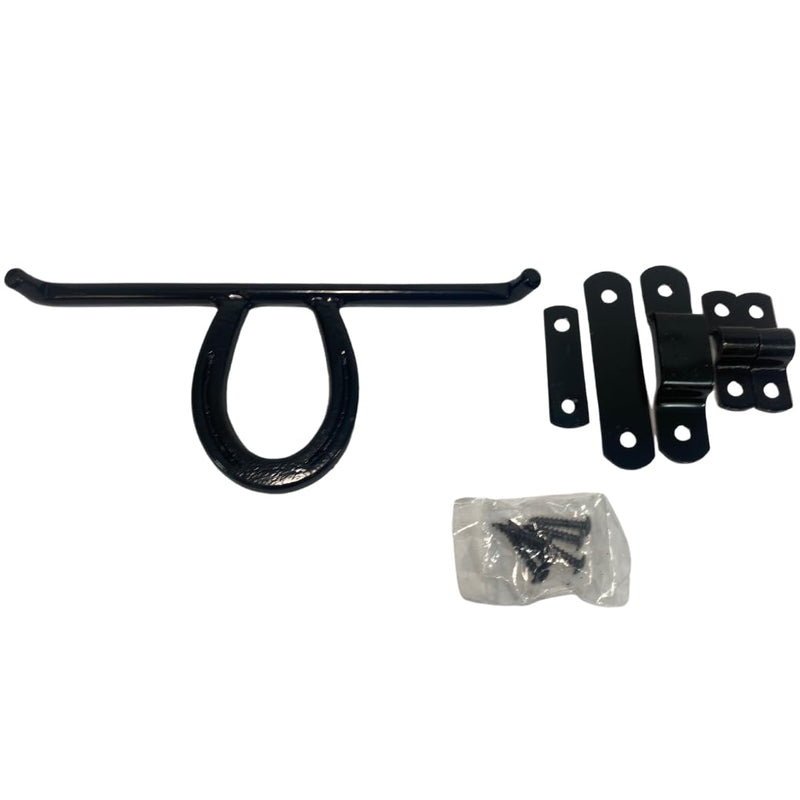 Intrepid International Horseshoe Barn Door Latch - Heavy-Duty Steel Hardware Included, Weatherproof Rust-Resistant Design for Stylish and Secure Sliding Barn Doors, Black, 10-Inches