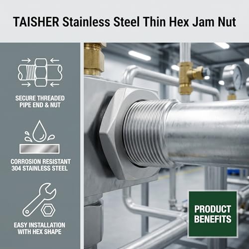 TAISHER 5pcs 1-1/2"FNPT Stainless Steel Hex Jam Nut,Heavy-Duty Corrosion-Resistant Stainless Steel Nuts for Machinery, Automotive, DIY & Home Projects 5