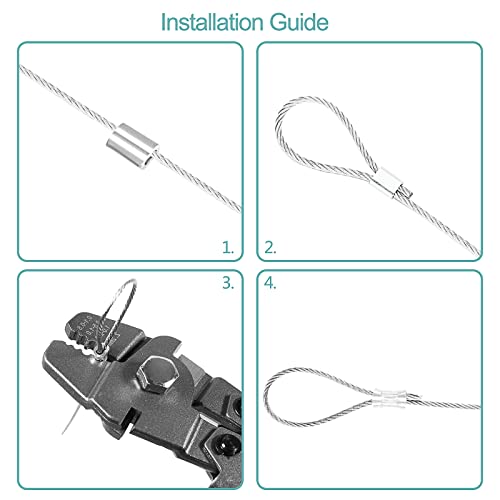 Stainless Steel Wire Cable Crimping Tool Kit, Cutter &Crimper Plier, 100FT 304 Wire Rope, 100pcs Aluminum Sleeves Stops Complete Kit (1/32'' Stainless Steel Cable Kit) 1/32'' Stainless Steel Cable Kit