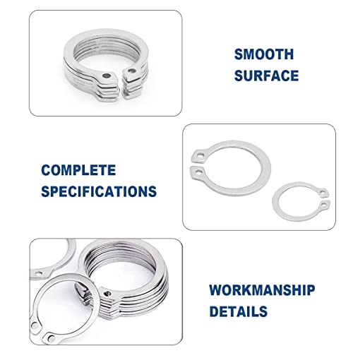 225 PCS Metric 304 Stainless Steel External Snap Ring, 15 Sizes Retaining Circlip Ring Assortment Kit (8mm-25mm)