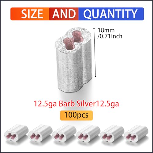 100 Pcs Barbed Wire Crimp Sleeves 2-3 for 12.5 Ga, 18 mm 100