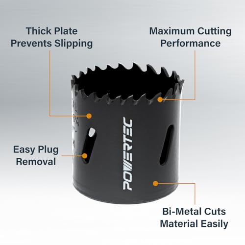POWERTEC Bi Metal Hole Saws Kit, 9-Piece, Universal Arbor & Carrying Case, 3/4" to 2" Diameter Hole Cutter for Drilling Wood, Aluminum, Metal, Plastic Materials (14901) Bi-Metal 9pcs Kit
