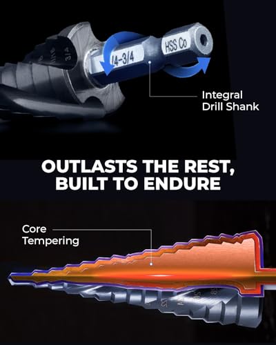 toolant M35 Cobalt Step Drill Bit, 1/4"-1-1/8", TiAlN, 1/4" Hex Shank 1/4" - 1-1/8"