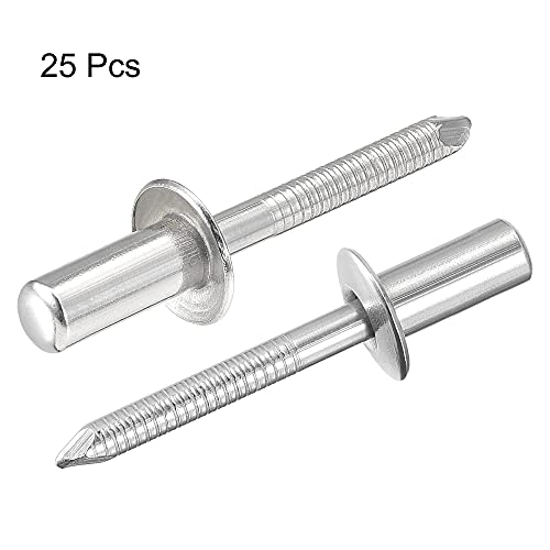 uxcell Blind Rivets, 304 Stainless Steel Pull Rivets Core Decoration Rivets 6.4mm Diameter 14mm Grip Length Close End Silver Tone, 25pcs 6.4mm x 14mm