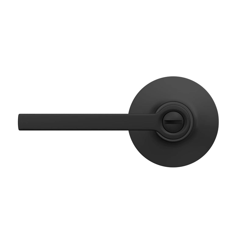 Straight Lever with Round Trim Bedroom and Bathroom Door Handle, Matte Black Finish
