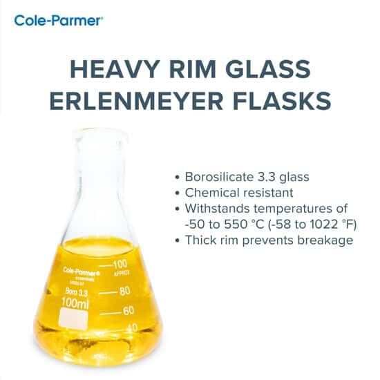Cole-Parmer Laboratory Grade Glass Erlenmeyer Flask, 2000 mL case of 1