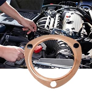 LucaSng 2 PCS 3 Inch Copper Header Exhaust Collector Gaskets, Exhaust Gaskets, Durable, Reusable for SBC BBC 302 350 454 383 Exhaust Gaskets (3 Bolt Pattern)