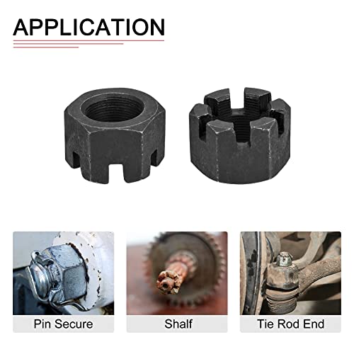 DTGN M30x1.5mm(DxP) Slotted Hex Castle Nuts - 2Pack - Good for Machinery Repairing - Carbon Steel Blackened Hexagon Nuts - Black