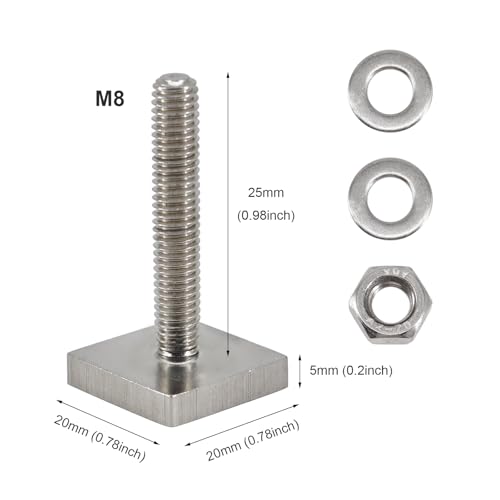 T Track Adapter Bolts 304 Stainless Steel Roof Rack T Slot Bolts with Nut and Washers Square Sliding Blocks for Roof Rack Rail Carrier (M8x25) M8x25