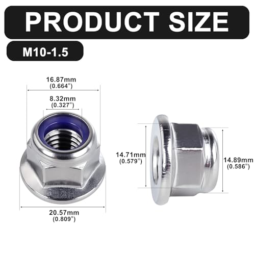 M10-1.5 Hex Flange Nylon Insert Lock Nuts 25pcs HS/LM-04 M10-1.5