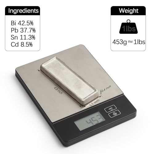 1 Lb Cerrosafe Metal | Low-Melting Point 158-190℉ Bismuth-Based Alloy Ingot | Ideal for Barrel Casting, Measuring, Chamber Casting | Easy to Melt Compatible with Wood's Metal Applications (1 Pound) 1 Pound