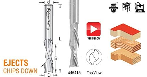 Amana Tool - 46421 Solid Carbide Spiral Plunge 1/4 Dia x 1-1/4 x 1/4" Shank Down-Cut